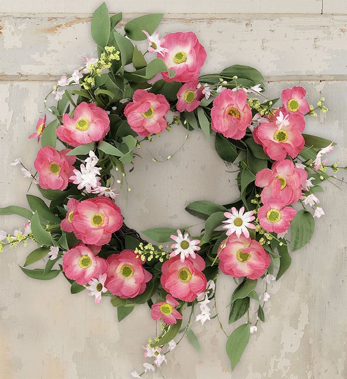 Pink Poppy Wreath-22"